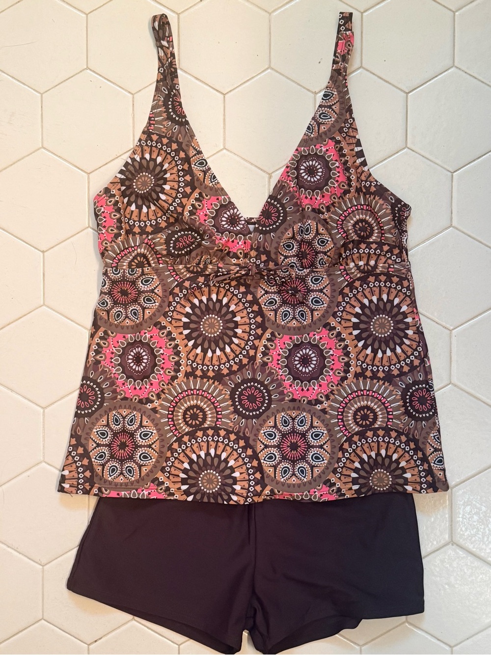 Women’s Brown & Pink Printed 2 Piece Swimsuit, M